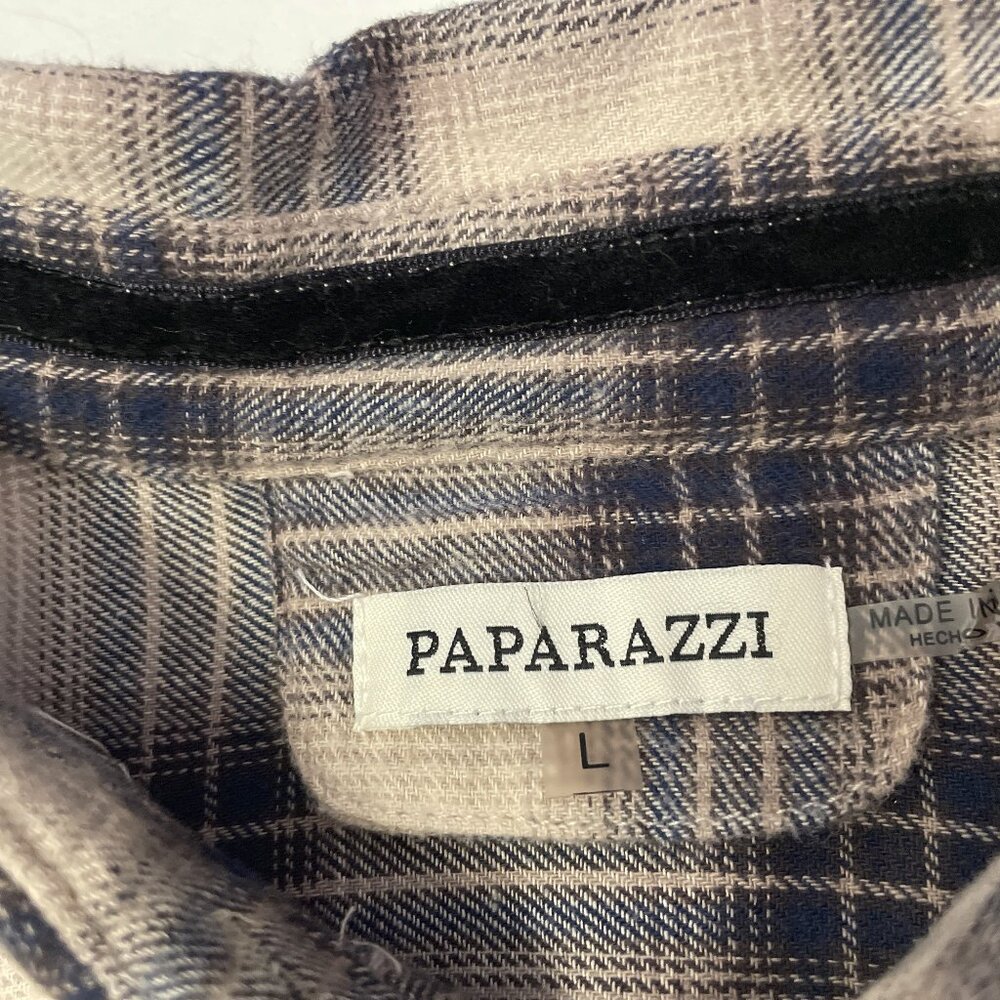 Paparazzi Top Large Boho Floral Embroidered Button Up Velvet Velour Plaid Shirt - Picture 2 of 16